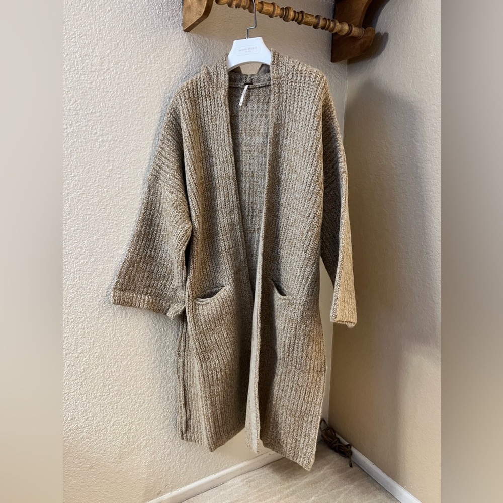 NWT Free People End on End oversized long wool and alpaca taupe cardigan Sz XS